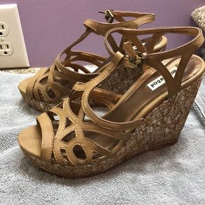 Wedge shoes. Size 7.5. Tan/ brown and silver wedge